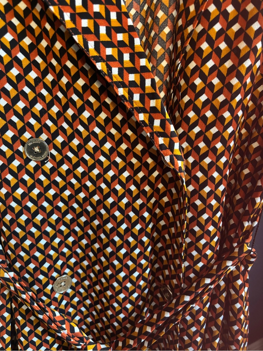Michael Kors Brown Geometric Sleeveless Wrap Midi Dress - Picture 6 of 9